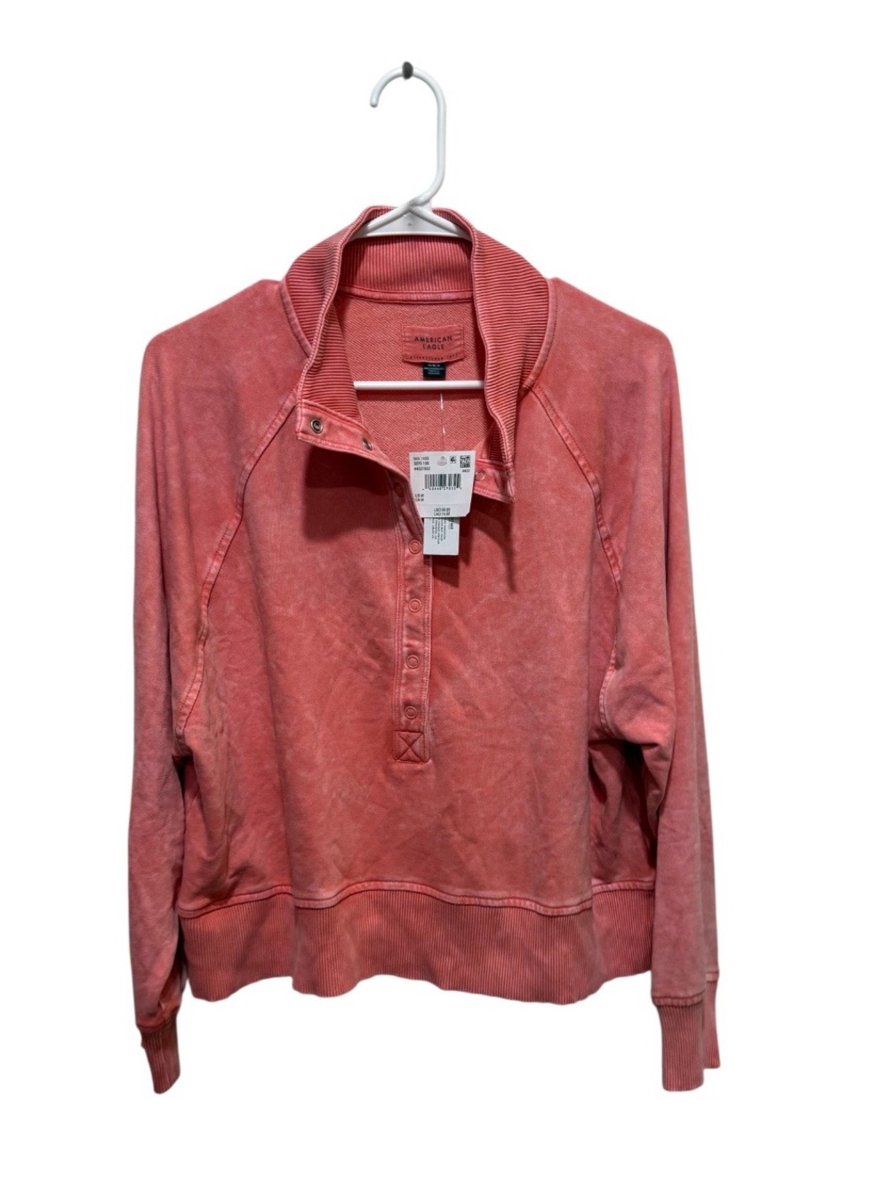 American Eagle Coral Big Hug Fleece Henley Sweatshirt Medium